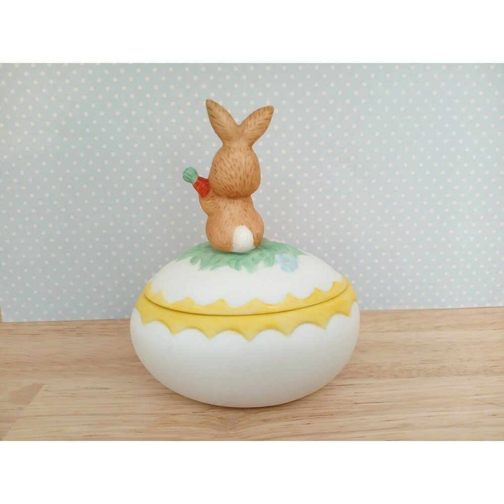 Lefton Vintage Ceramic Easter Bunny & Egg Trinket Jewelry Holder Dish - Picture 5 of 10